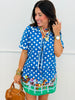 Queen Of Sparkles Blue & White Rickrack Polka Dot Tie Up Top (Reg. & Plus)