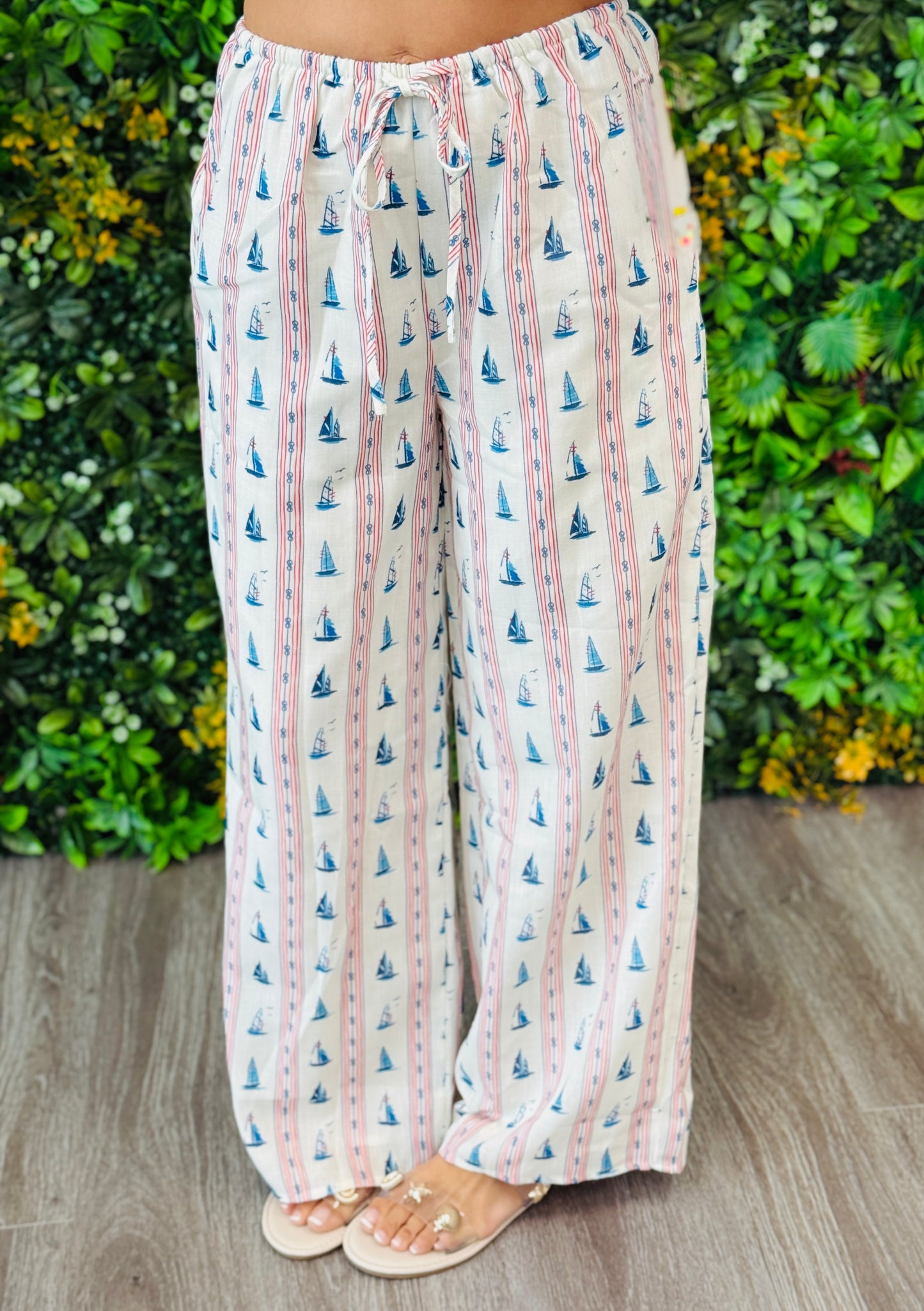 Sailor Boat Print Drawstring Pants (Reg.)
