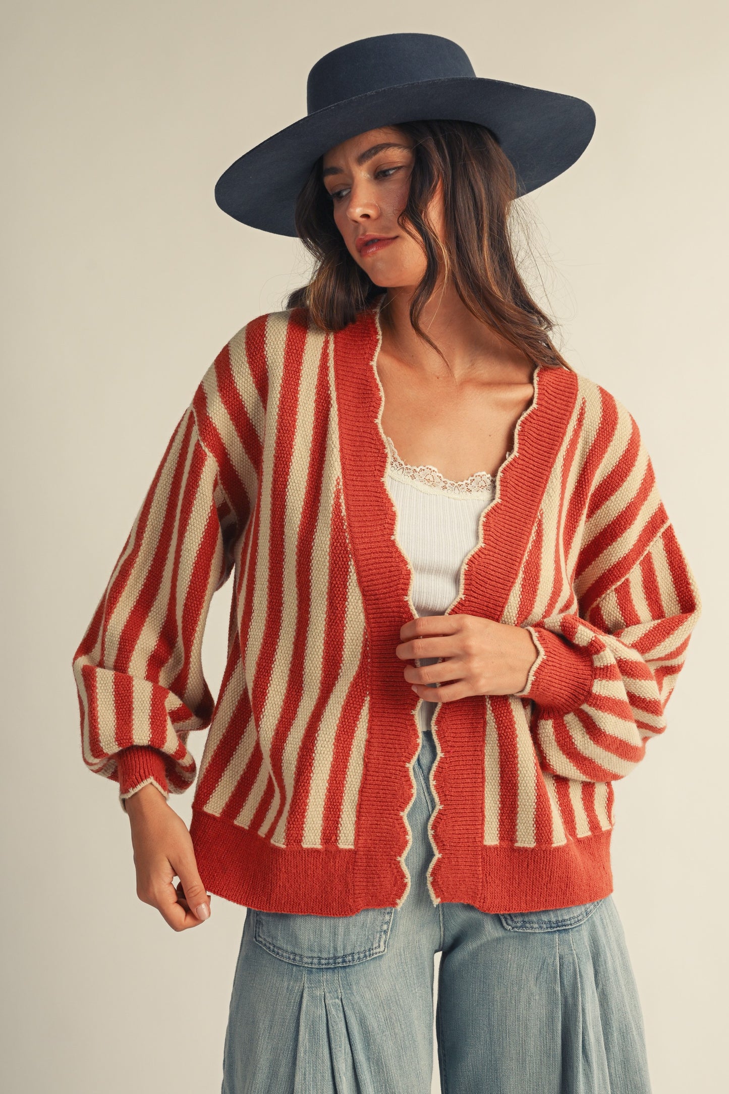Riviera Striped Scallop Edge Cardigan (Reg.) - 2 Colors
