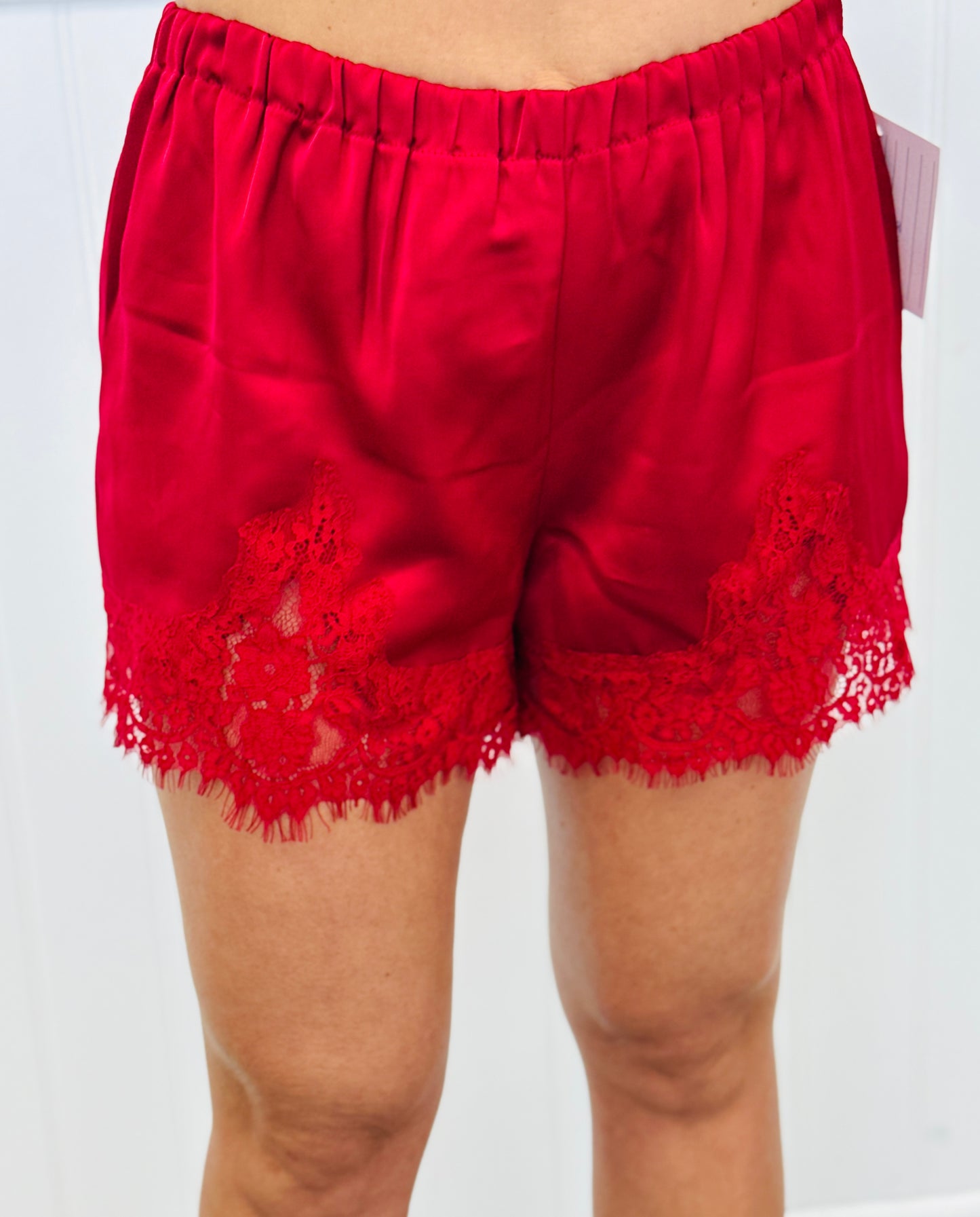 Maroon Lovely Lace Trim Silky Shorts (Reg.)