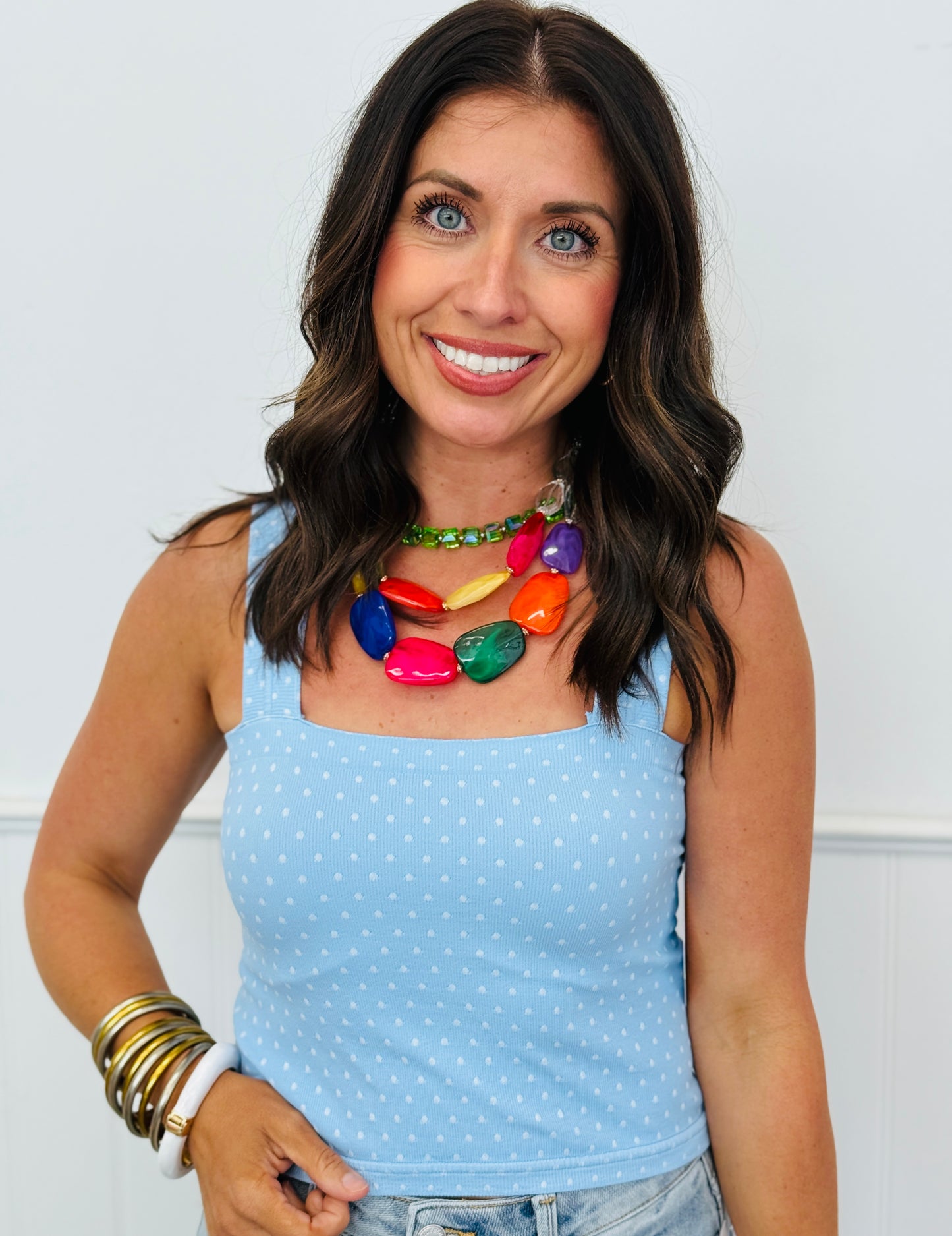 Polka Dot Square Neck Top (Reg.)-6 Colors