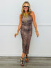 Taupe Leopard Asymmetric Neck Midi Dress (Reg.)