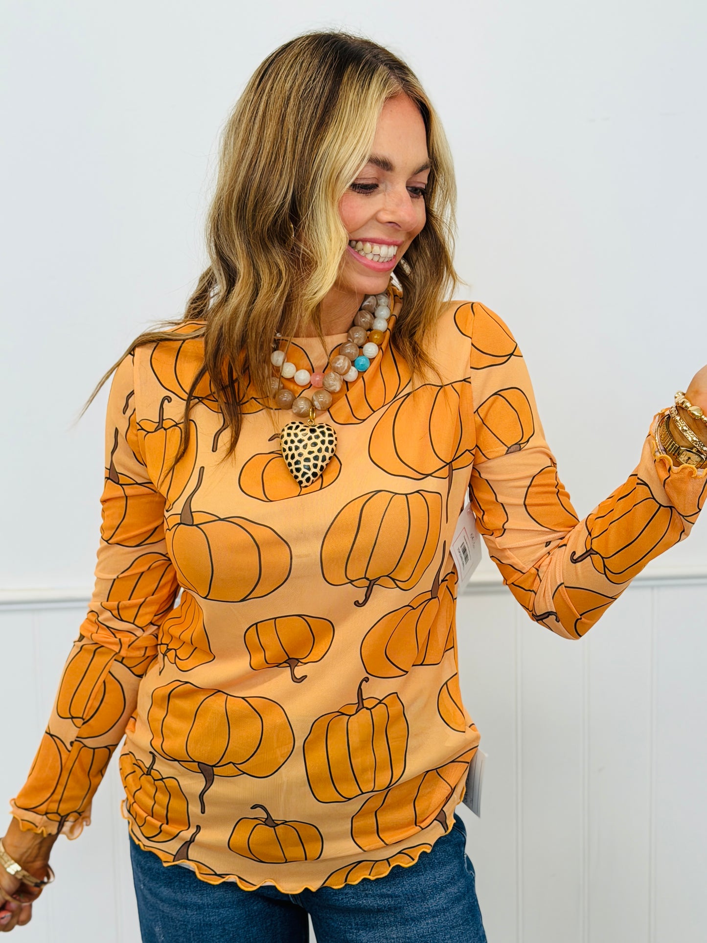 Pumpkin Mesh LS Top (Reg. and Plus)