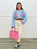 Cream/Blue Floral Striped Barrel Pants (Reg.)