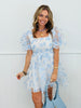 Sky Blue Floral Organza Mini  Dress (Reg.)