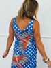 Queen Of Sparkles Blue & White Polka Dot Bird Midi Dress (Reg & Plus)