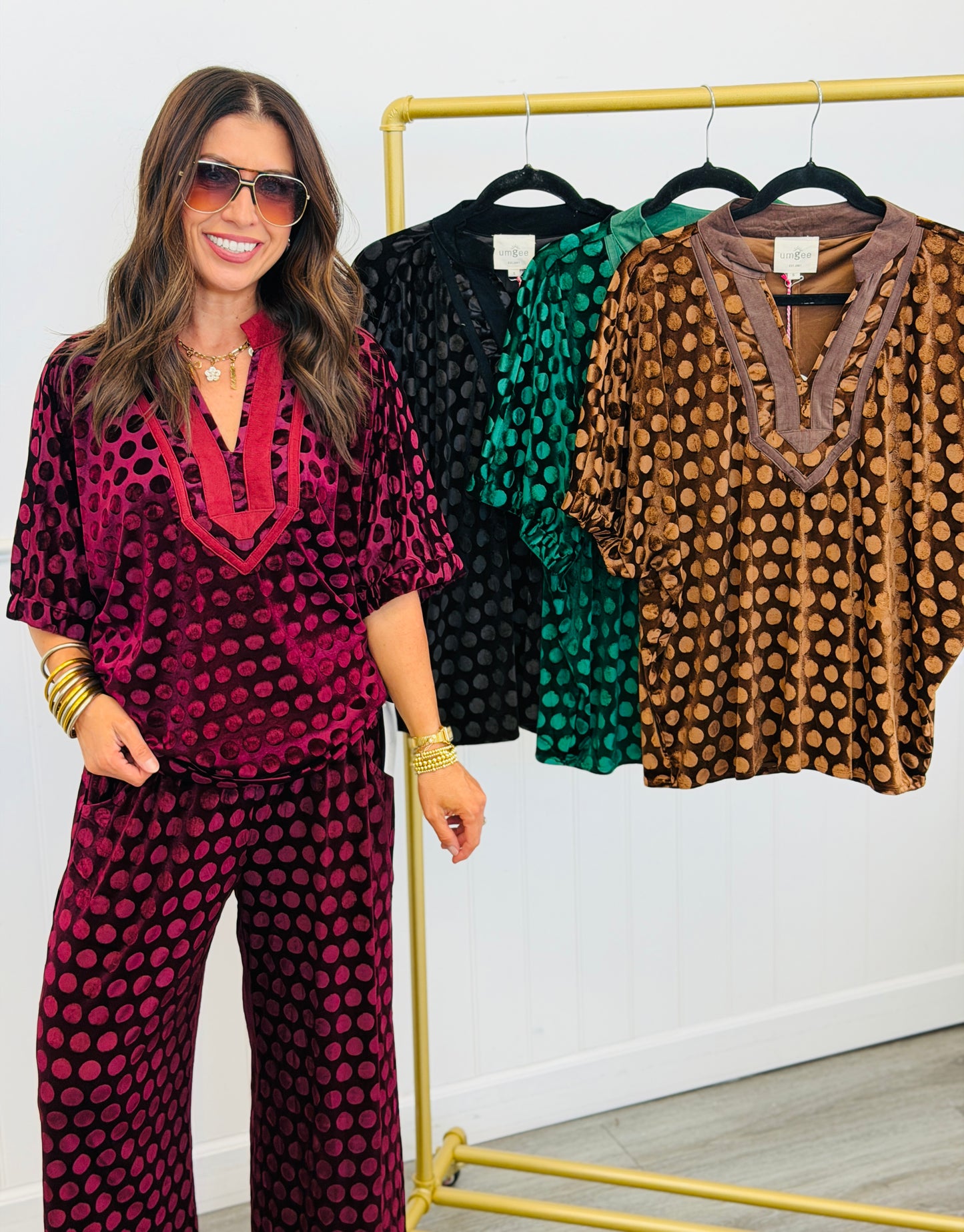 Tonal Polka Dot Velvet Blouse (Reg.) - 4 Colors