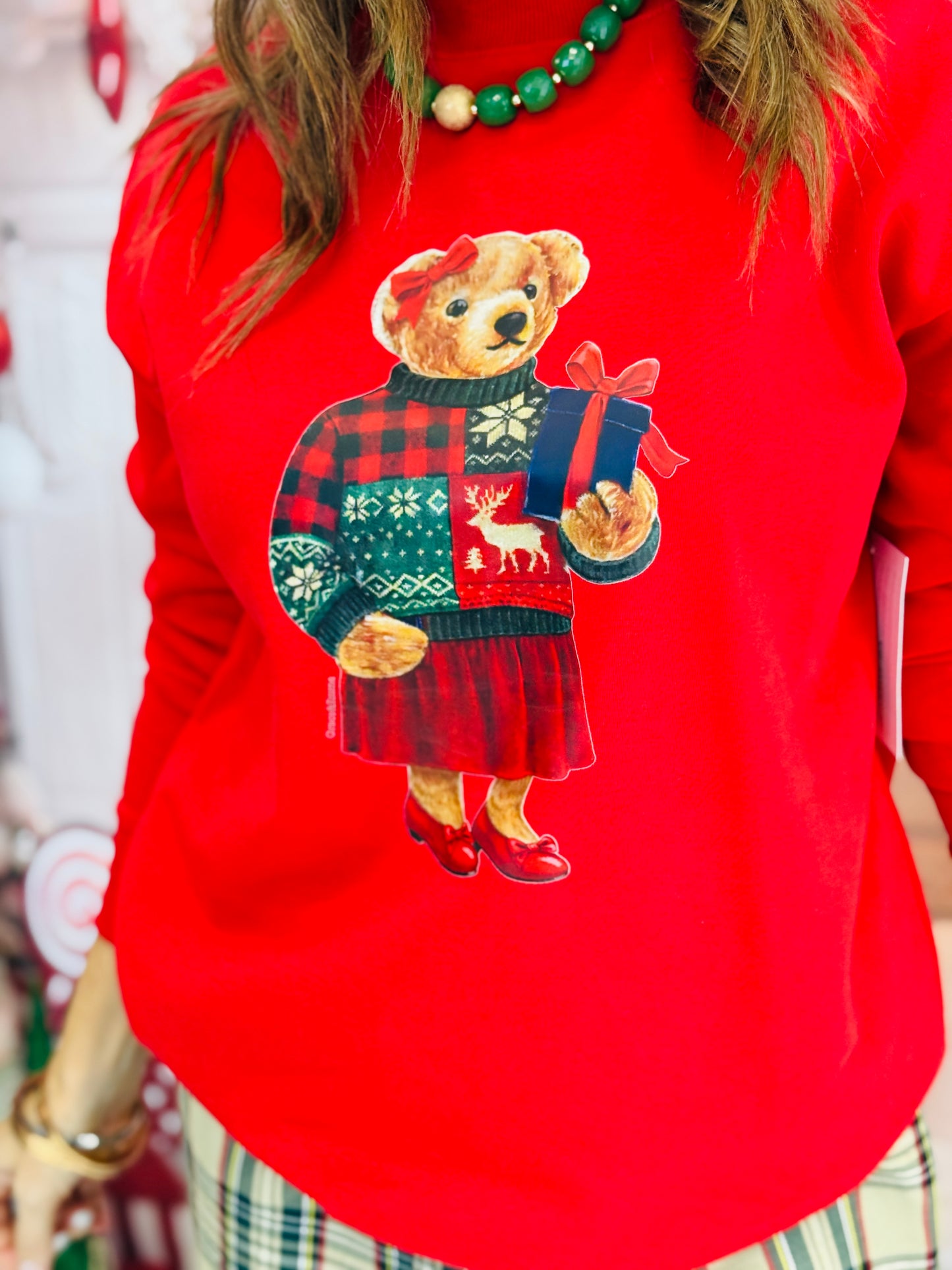 Red Teddy Christmas Sweatshirt (Reg. and Plus)