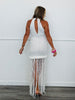 White Halter Neck Twist Fringe Maxi Dress (Reg.)