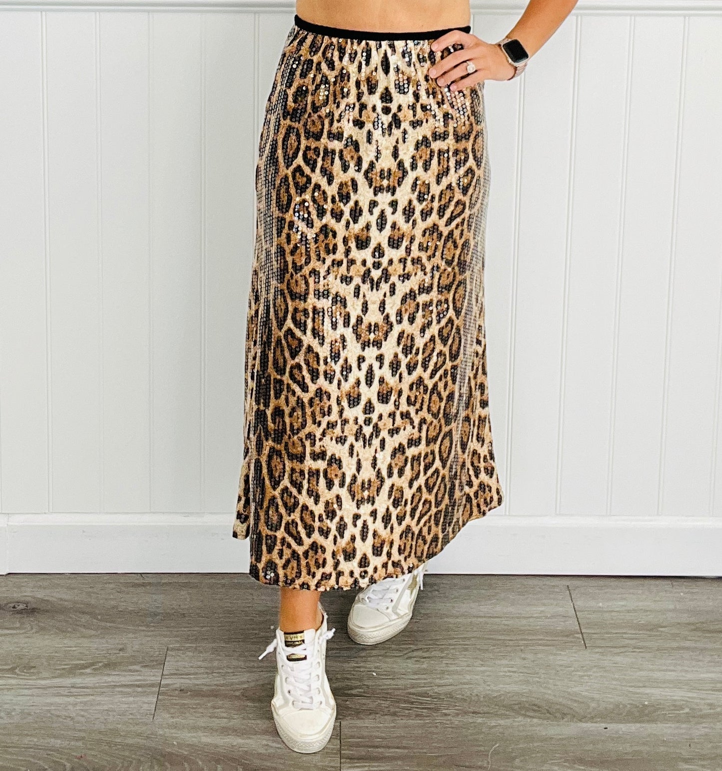 Sequined Brown Leopard Maxi Skirt (Reg)