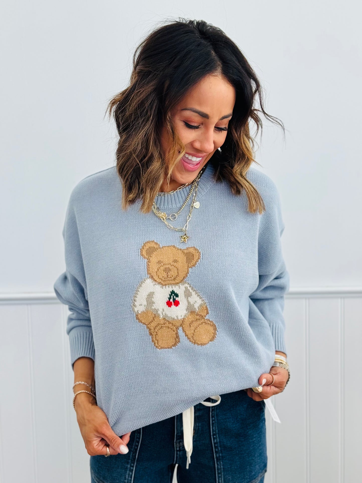 Teddy Bear Cherry Sweater (Reg)-2 Colors