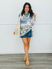 Denim Patch Rhinestone Mesh LS Top (Reg. and Plus)