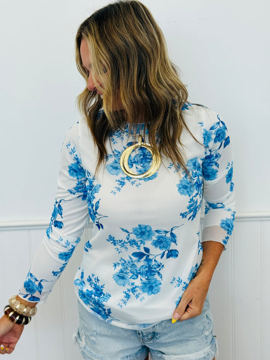 Blue Floral Double Layered Top (Reg & Plus)