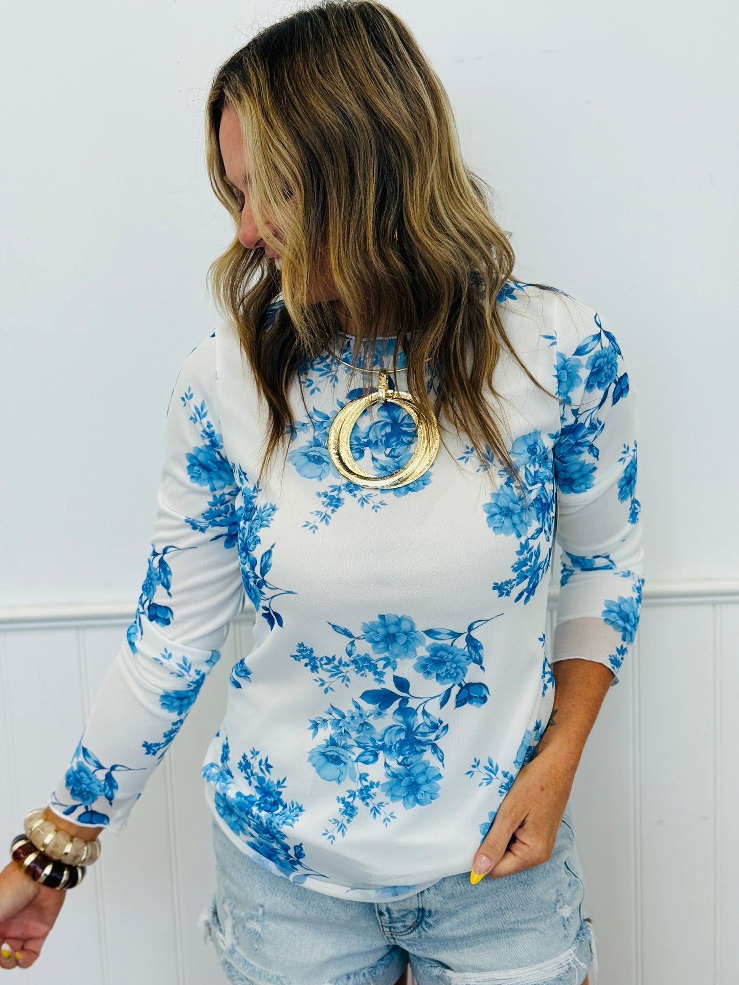 Blue Floral Double Layered Top (Reg & Plus)