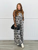 Grey/Black Washed Rose Print Wide Leg Overalls (Reg.)