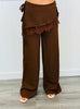 Brown Lace Trim Front Wrap Detail Pants (Reg.)