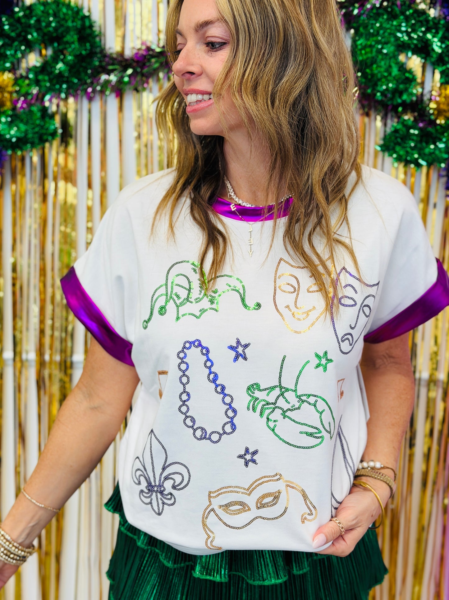 Sequin Mardi Gras Elements Top (Reg. and Plus)