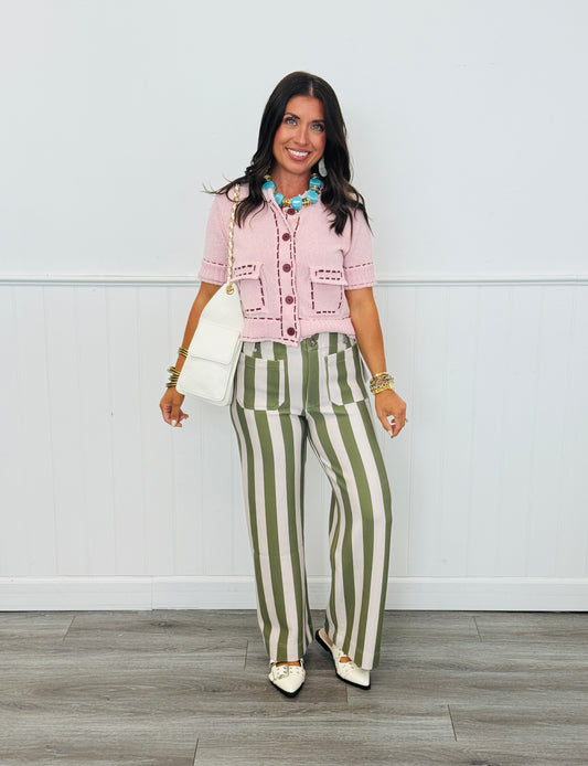 Olive Bold Stripe Ankle Pants Remix (Reg.)