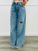 Denim Lace Trim Detail Distressed Pants (Reg.)