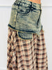 Brown Plaid & Denim Layered Maxi Skirt (Reg & Plus)