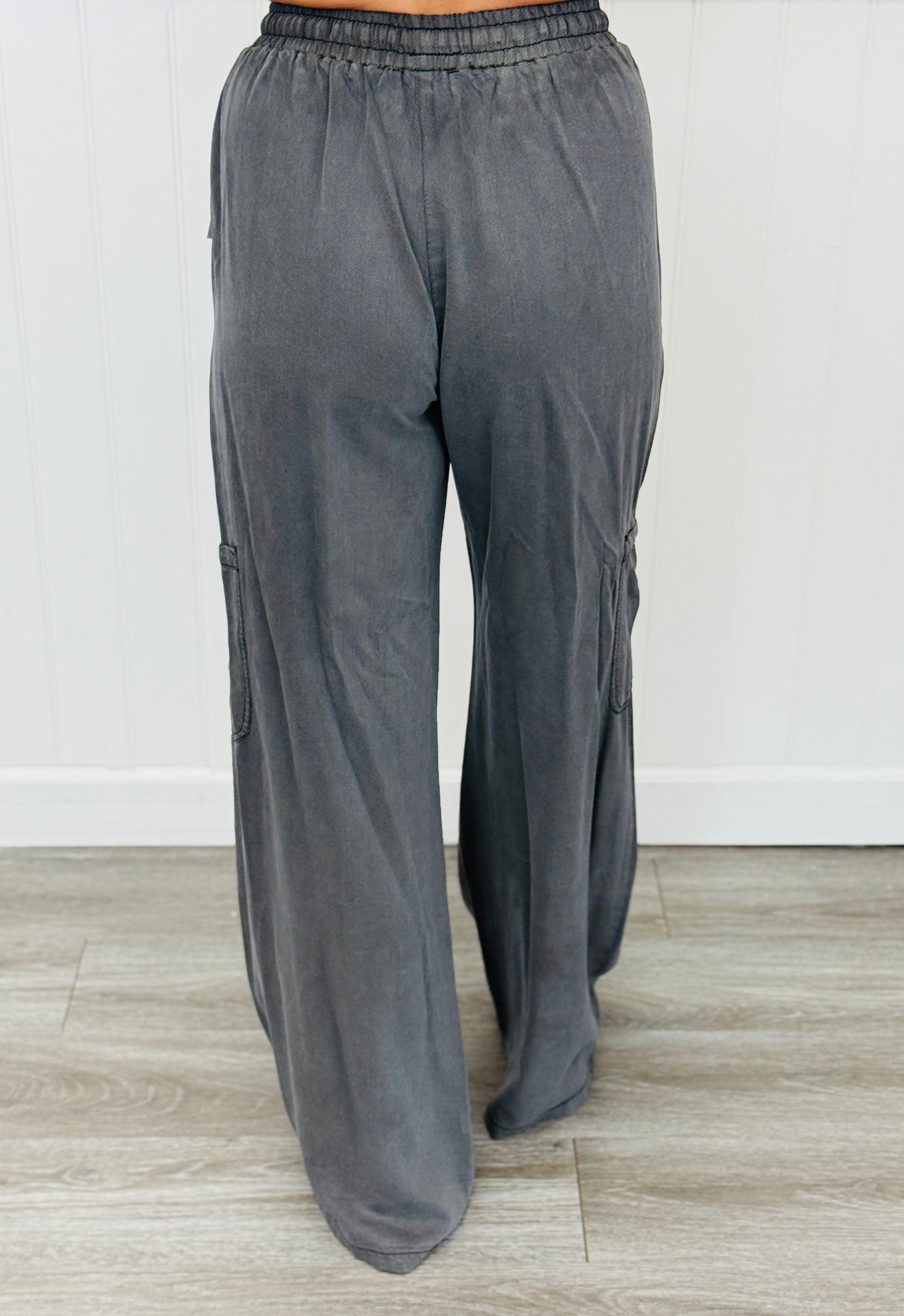 Charcoal Mineral Wash Tencel Wide Leg Pants (Reg. & Plus)