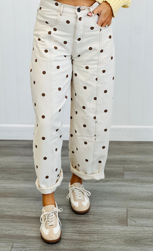Cream/Brown Polka Dot Wide Leg Pants (Reg.)