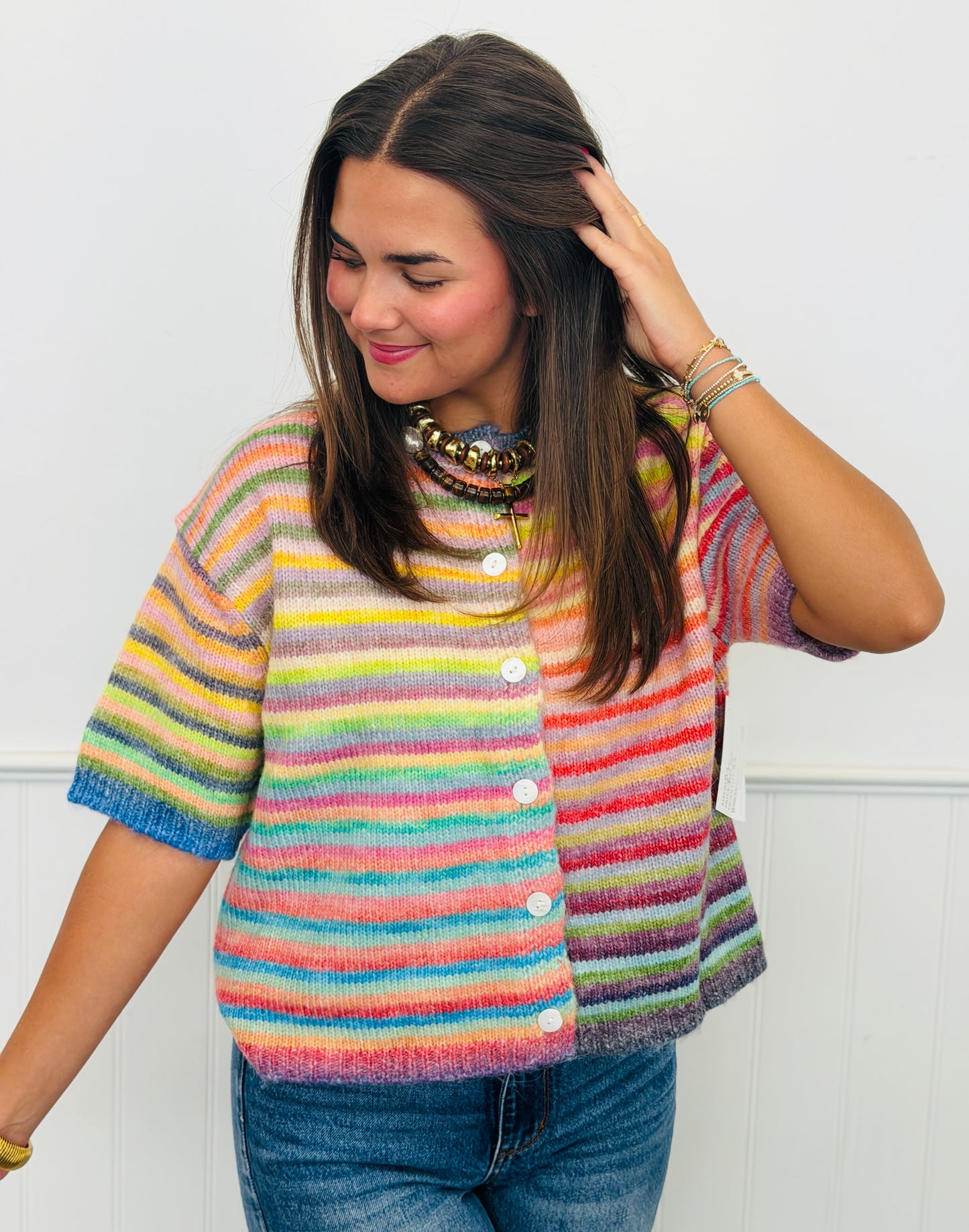 Rainbow Striped Button Up Cardigan (Reg.)