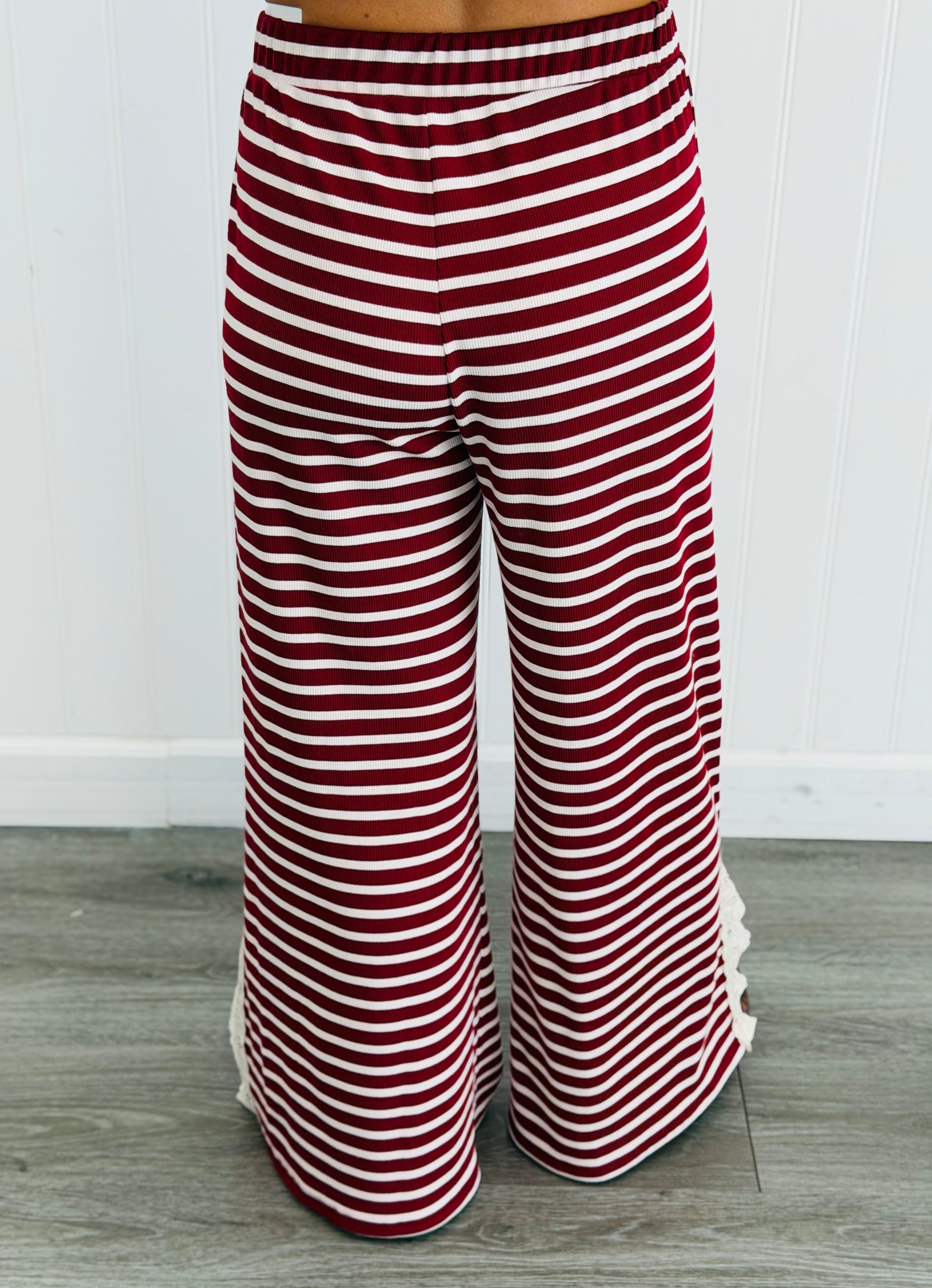 Striped Lace Side Slit Pants (Reg. and Plus) - 6 Colors
