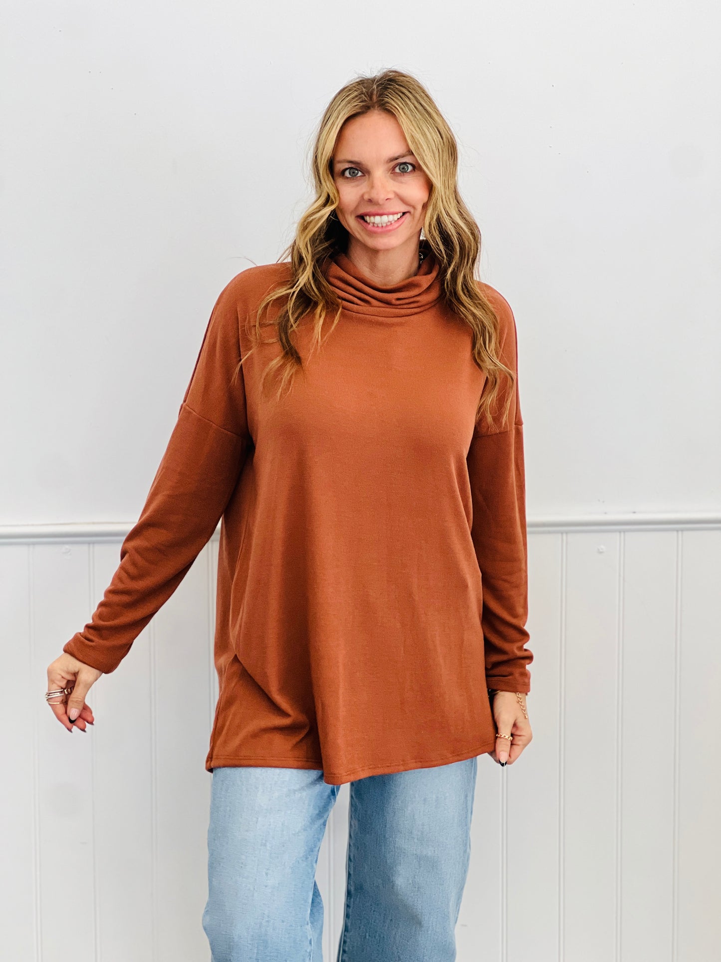 Dear Scarlett Cowl Me Back Tunic Top (Reg. and Plus) - 5 Colors