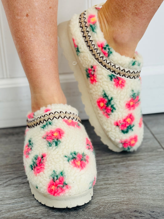 Beige Cozy Blooms Slip On Flats