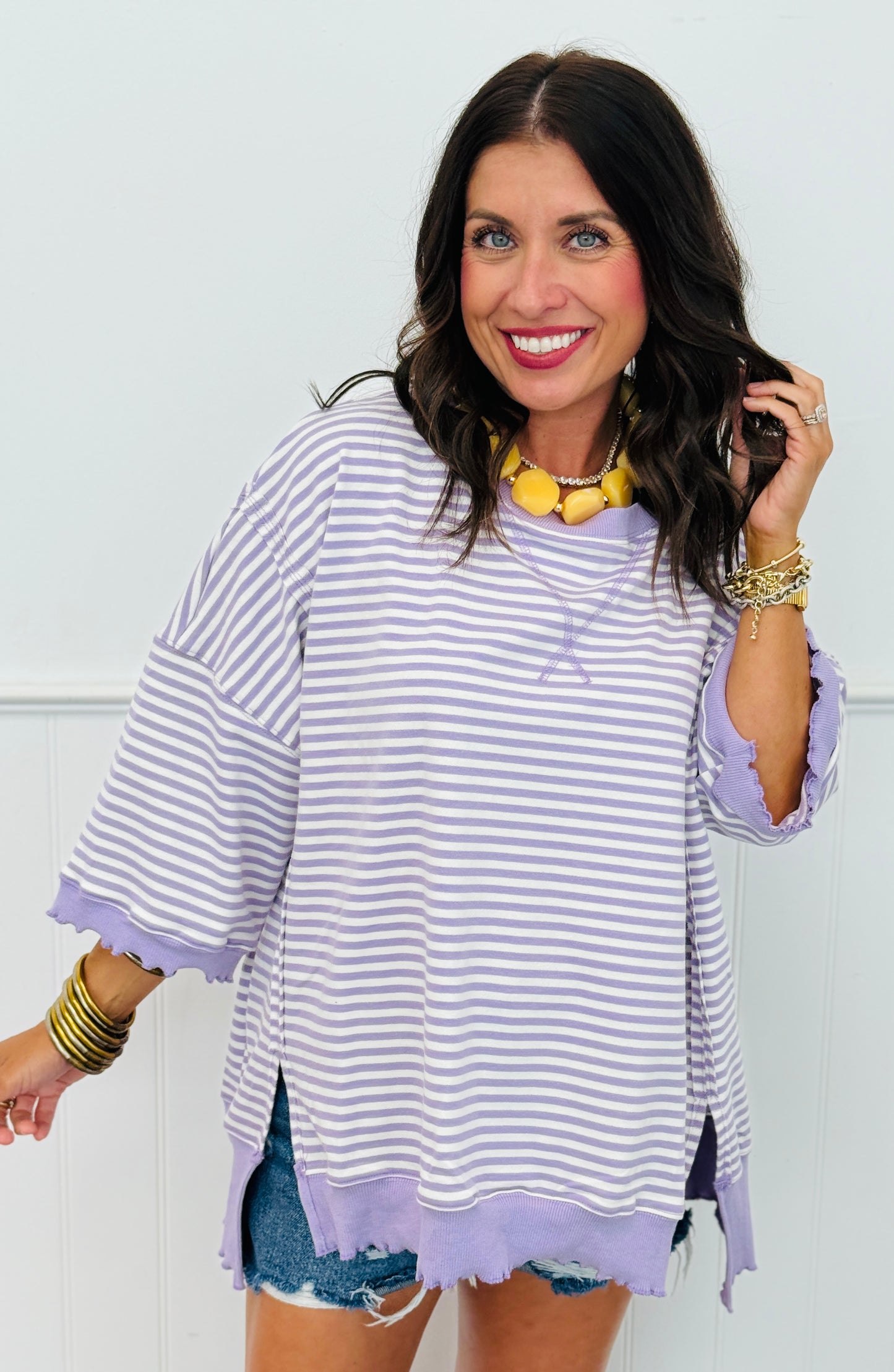 Candy Stripe Merrow Edge Sweatshirt Top (Reg.) - 2 Colors