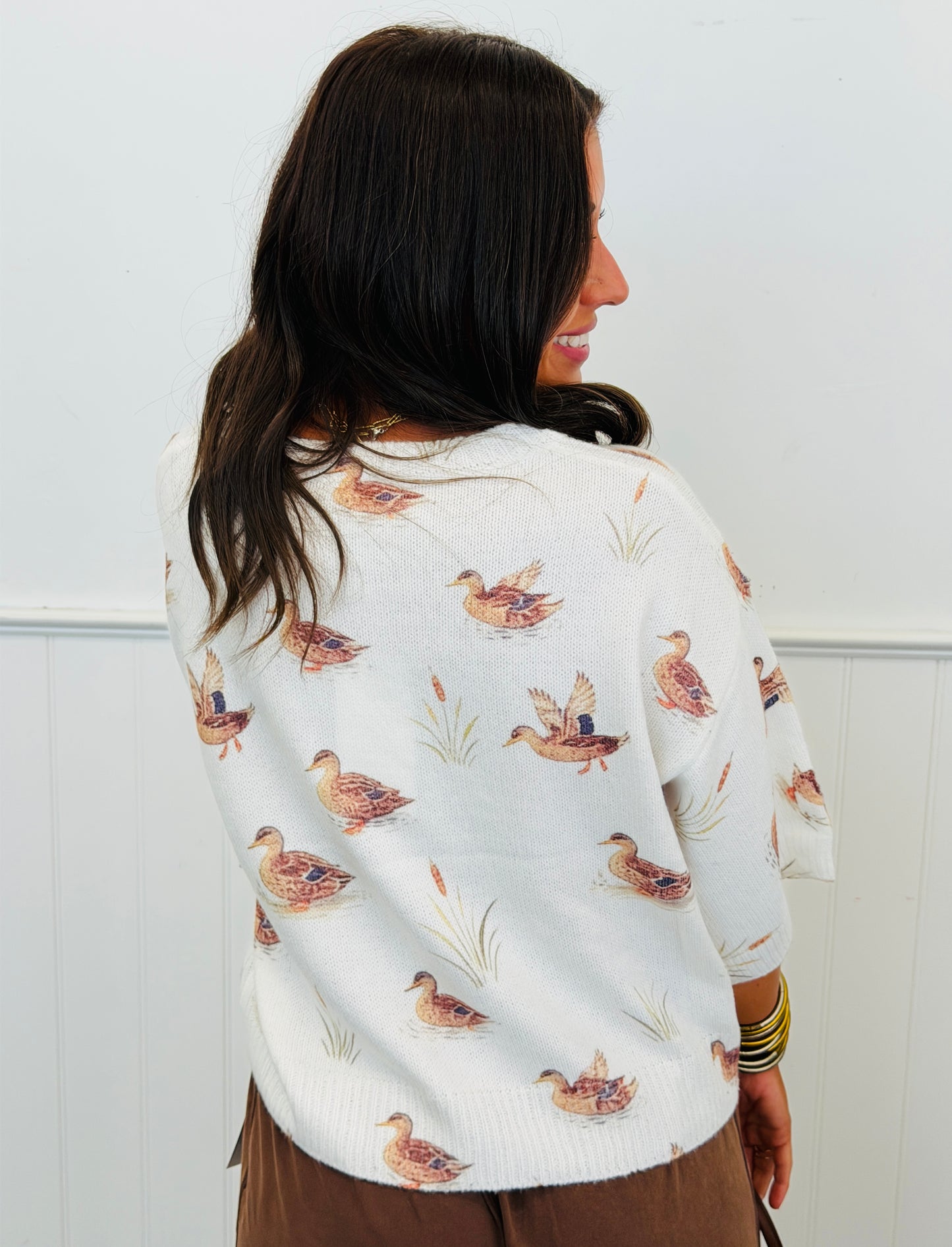 Ivory Mallard Print 3/4 Sleeve Sweater (Reg.)