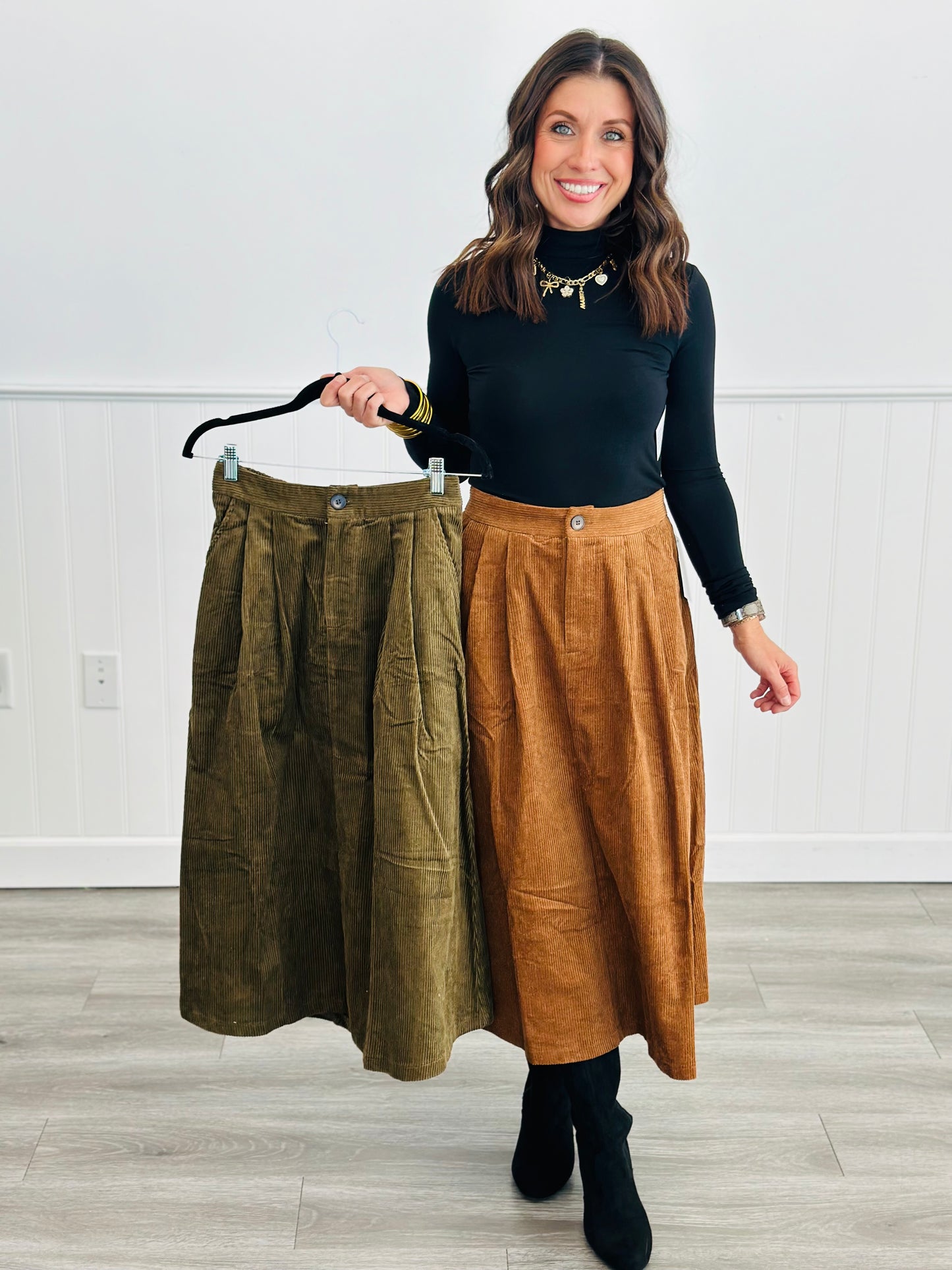 Autumn Daze Corduroy Midi Skirt (Reg)-2 Colors