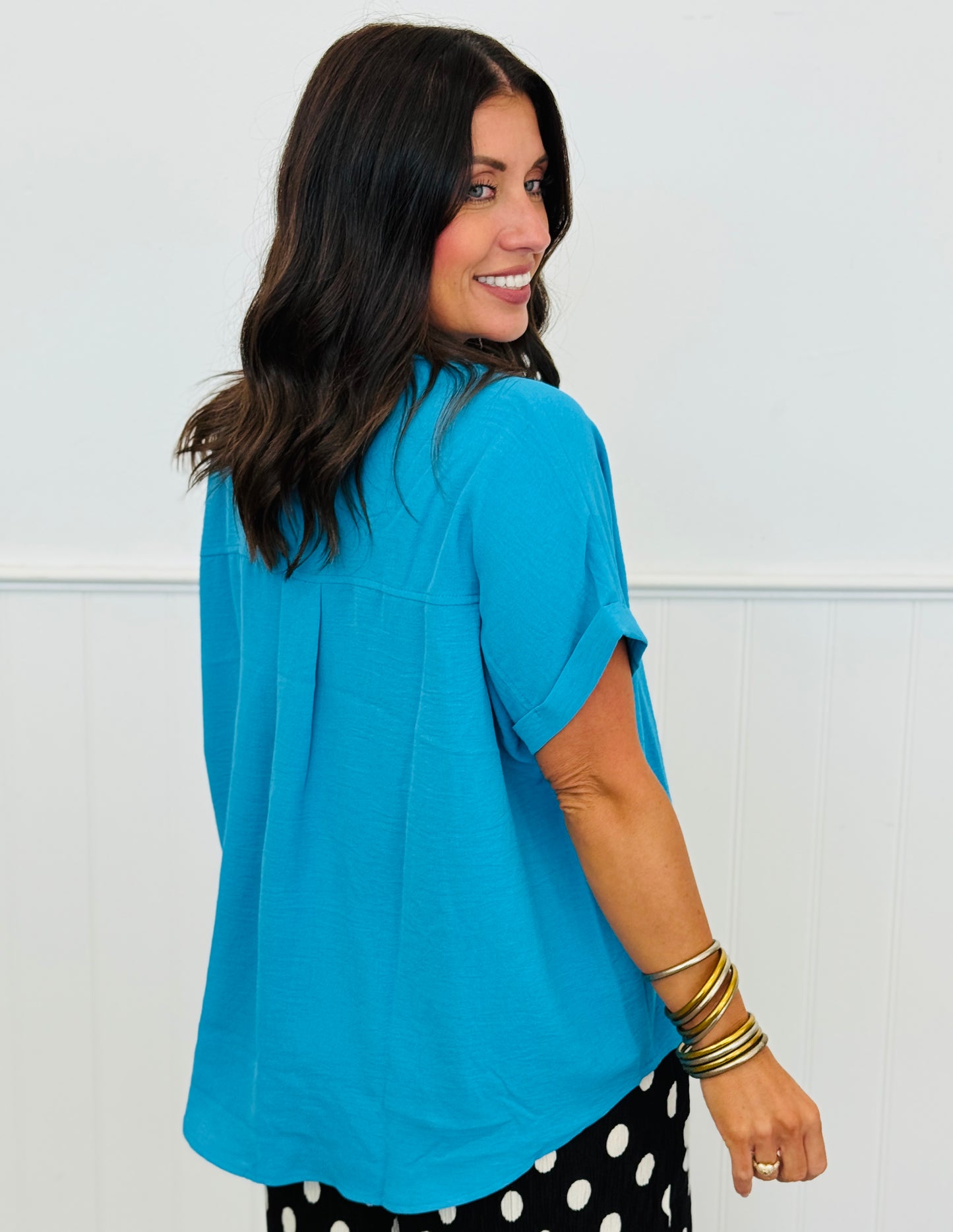Pullover Back Pleat Collared Blouse (Reg.) - 5 Colors