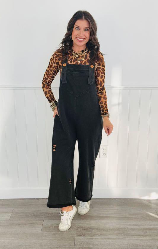 Washed Black Culotte Overalls (Reg & Plus)