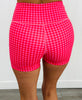 Hot Pink Gingham Print Biker Shorts (Reg.)