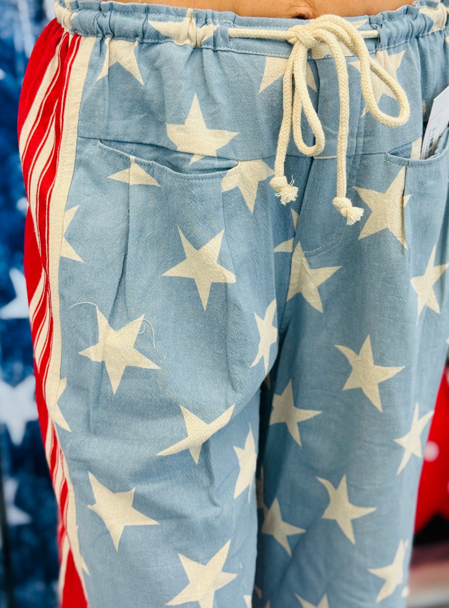 Light Denim Red Stripe & Stars Pants (Reg.)