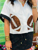 Queen Of Sparkles White & Black Sequin Football Button Up Top (Reg. and Plus)
