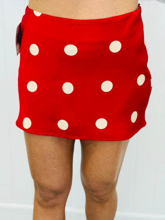 Cherry Satin Polka Dot Mini Skirt (Reg.)