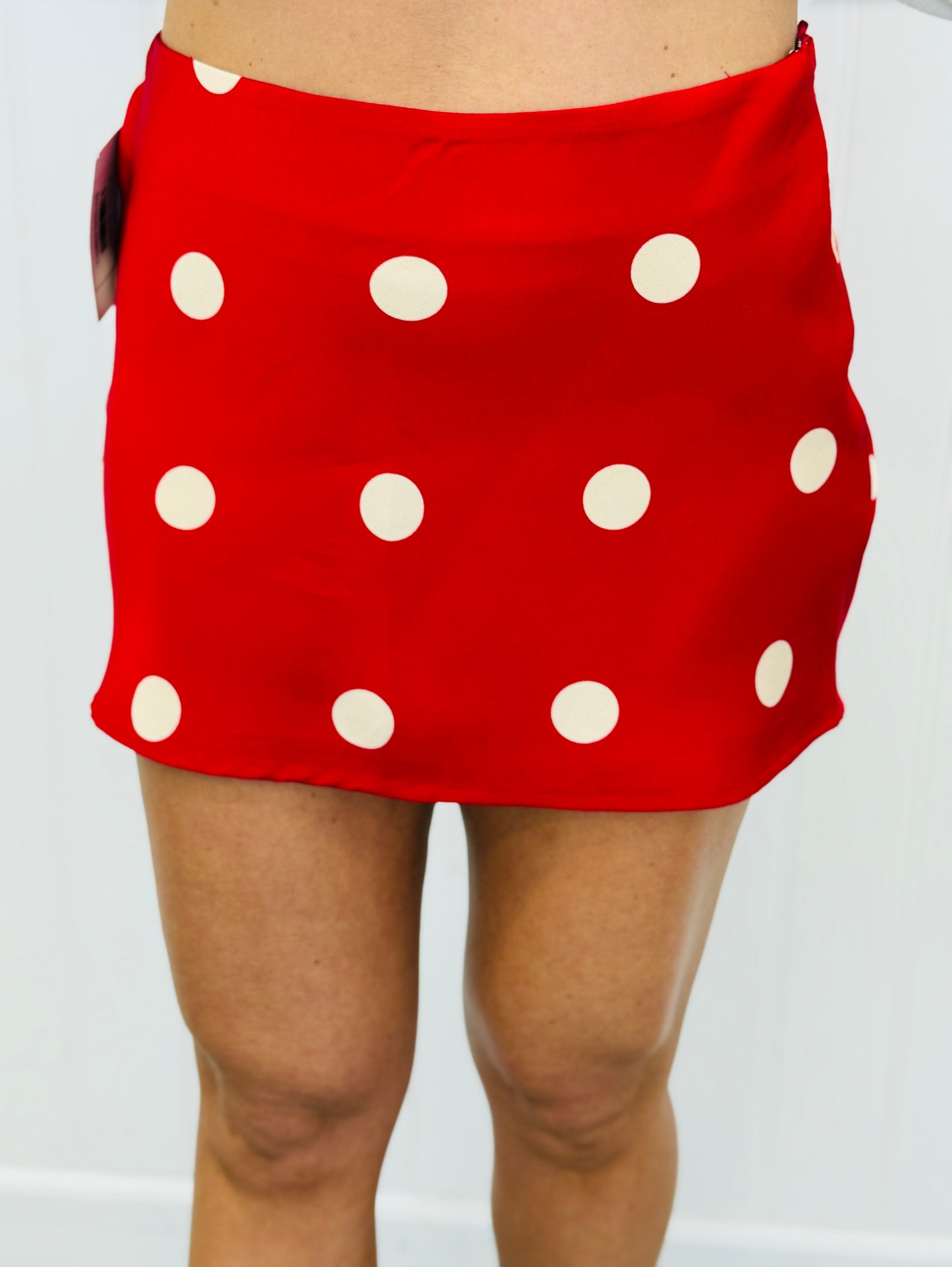 Cherry Satin Polka Dot Mini Skirt (Reg.)