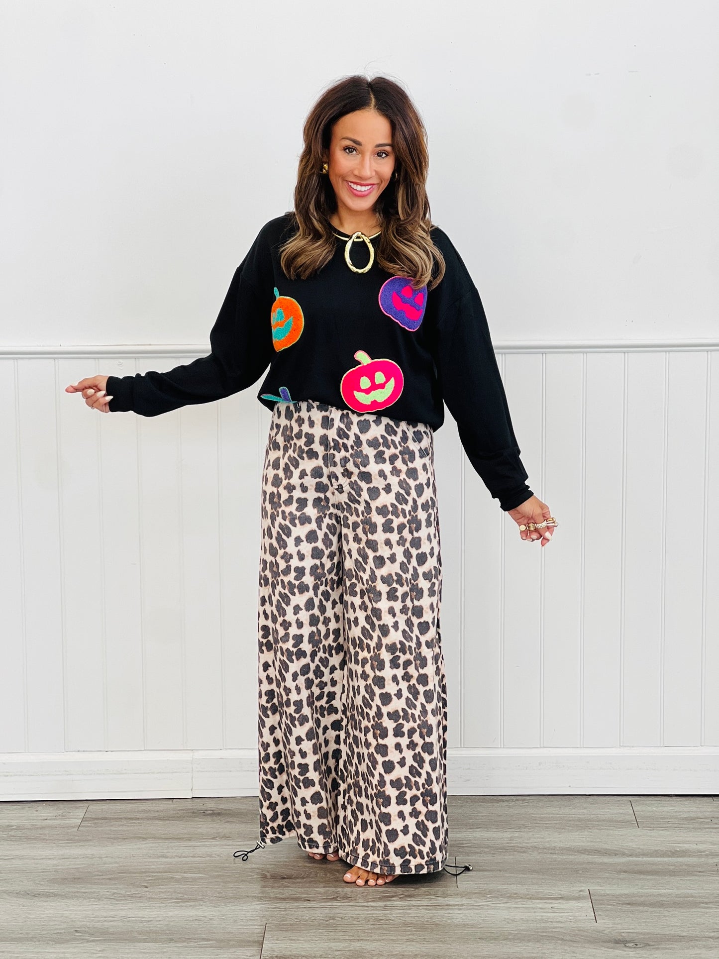 Taupe Leopard Drawstring Cuff Pants (Reg. & Plus)