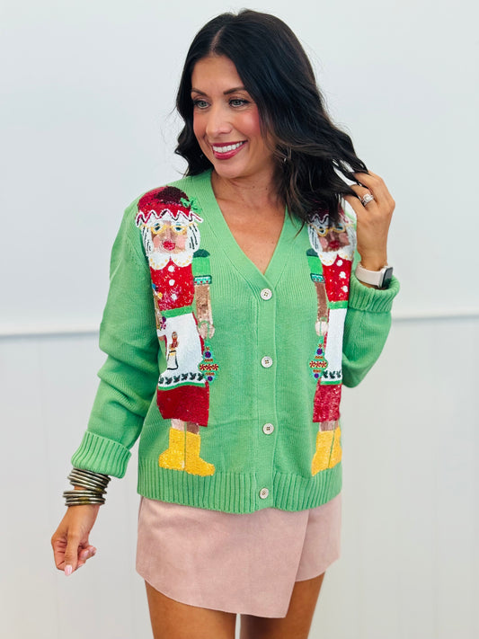 Queen Of Sparkles Green Mrs. Clause Button Up Cardigan (Reg. & Plus)