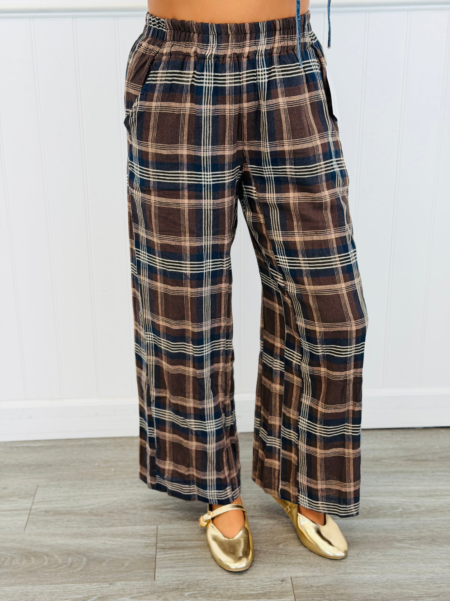 Brown Plaid Wide Leg Pants (Reg.)