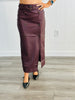 Plum Faux Leather Belted Midi Skirt (Reg. and Plus)