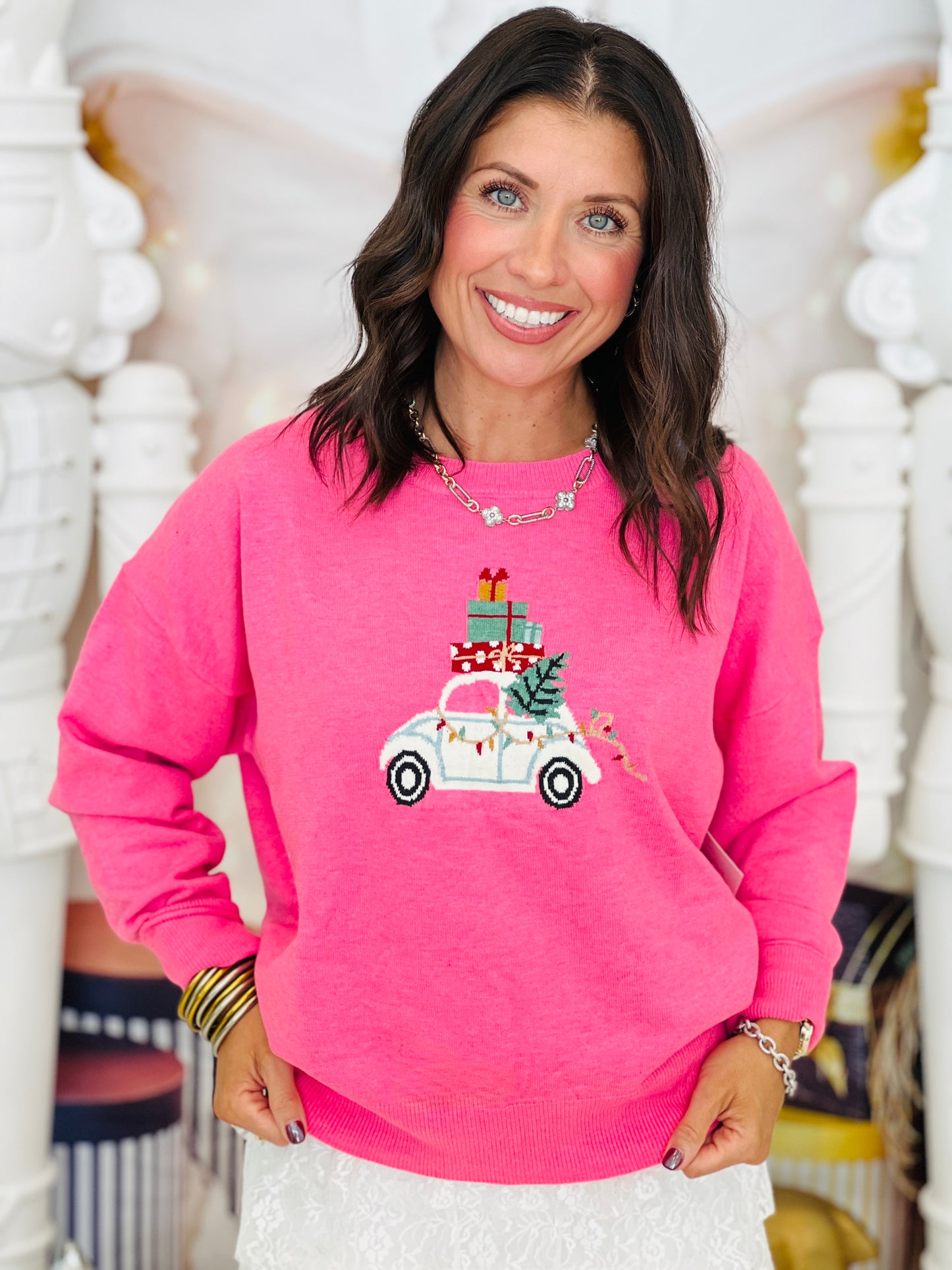 Pink Christmas Graphic Sweater Top (Reg.)