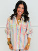 Queen Of Sparkles Rainbow Striped Button Up Pocket Top (Reg. & Plus)