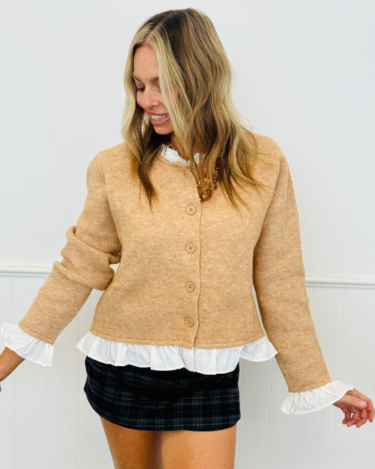 Latte/White Ruffle Detailed Cardigan (Reg.)