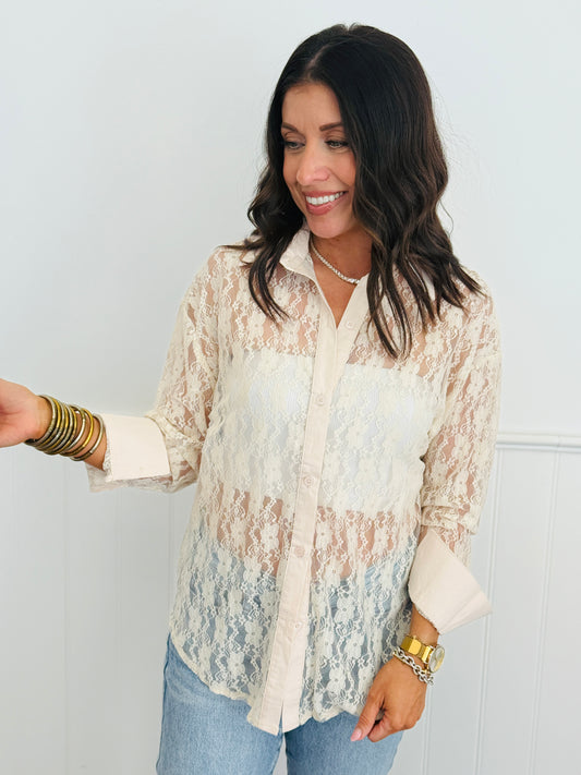 Ivory Lace Kathryn Button-Up Blouse (Reg. and Plus)
