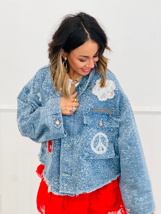 POL Denim Button Down Multi Patch Jacket (Reg)
