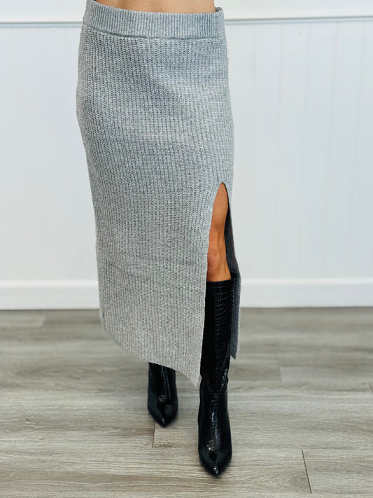 Heather Grey Sweater Knit Maxi Skirt (Reg.)